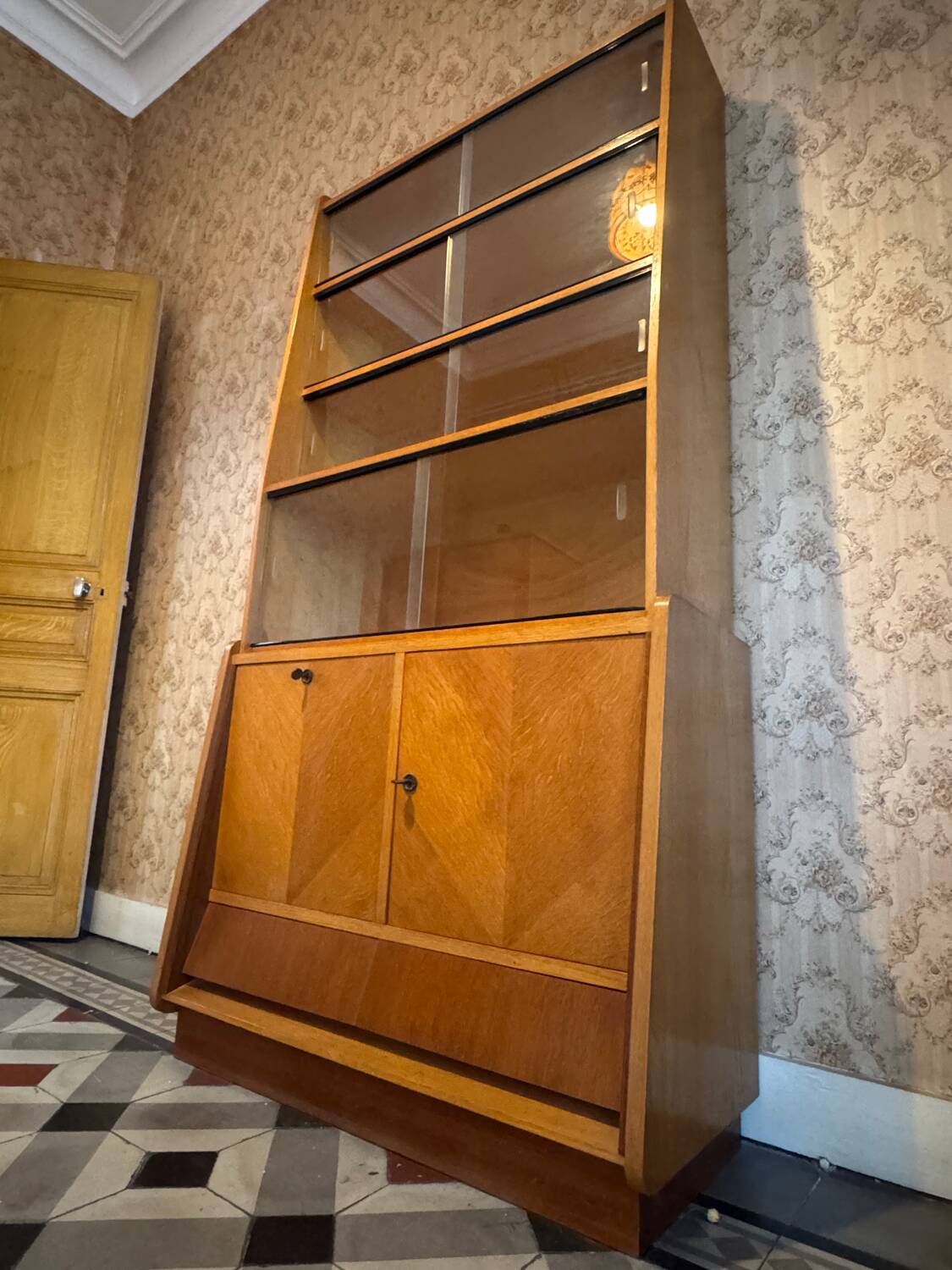 Mid-century vintage asymmetrical display cabinet