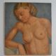 Old painting portrait nude woman oil on panel