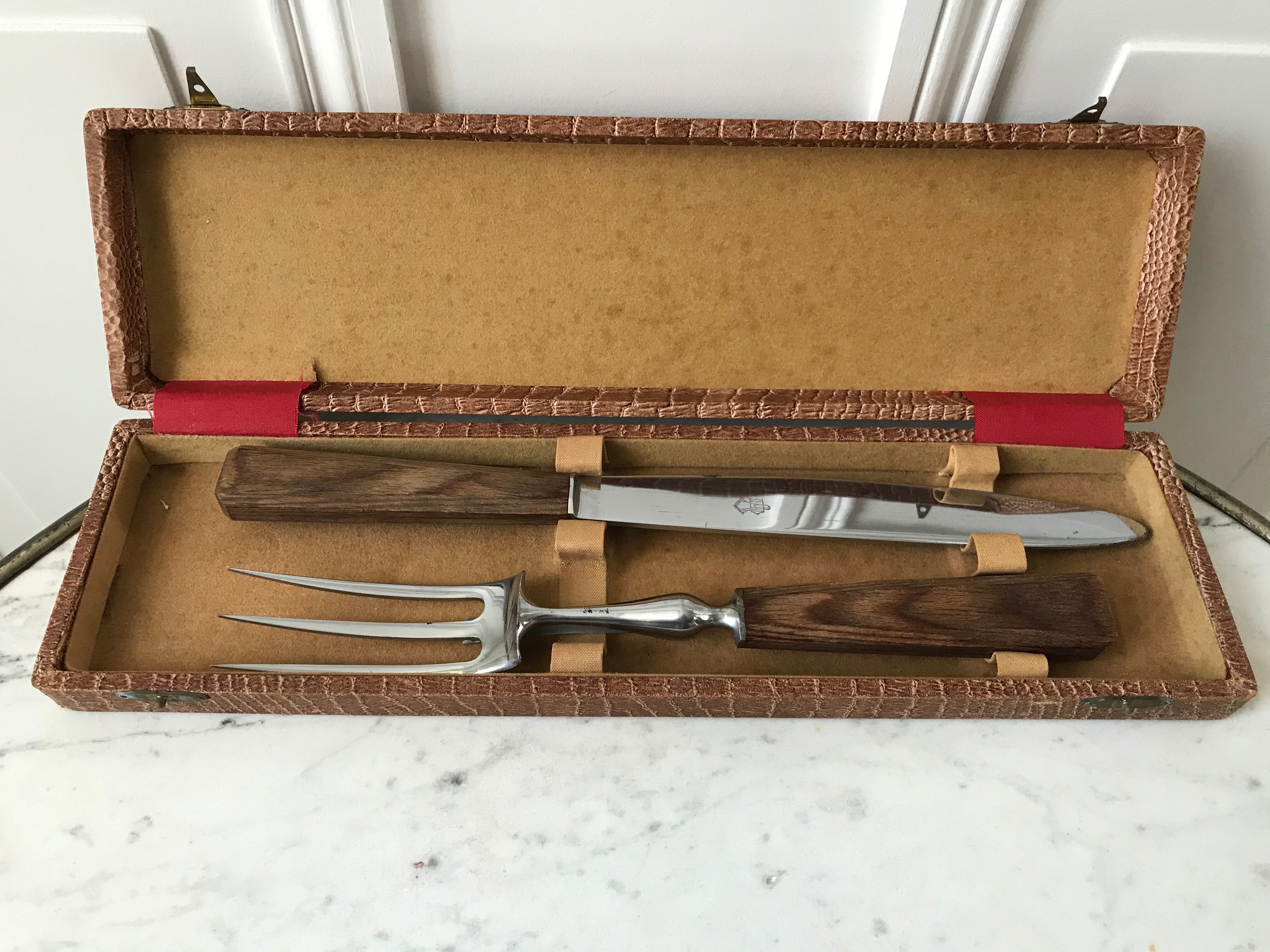 Duo of meat cutlery in solid wood 50s