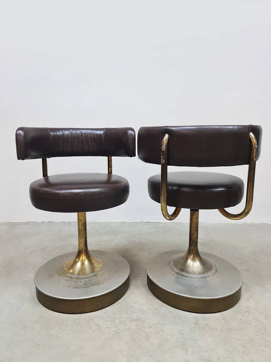 Vintage Swedish design low stools brown leather Borje Johanson