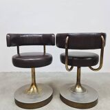 Vintage Swedish design low stools brown leather Borje Johanson