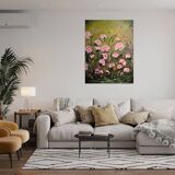 Peony fields painting, signed and delivered with its certificate