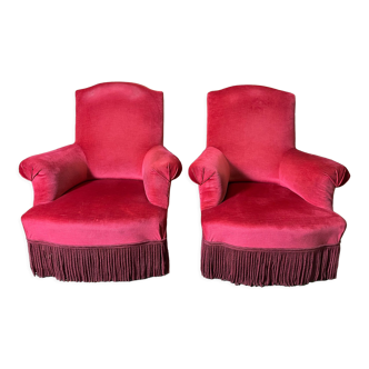 Pair of English armchairs Napoleon III red velvet