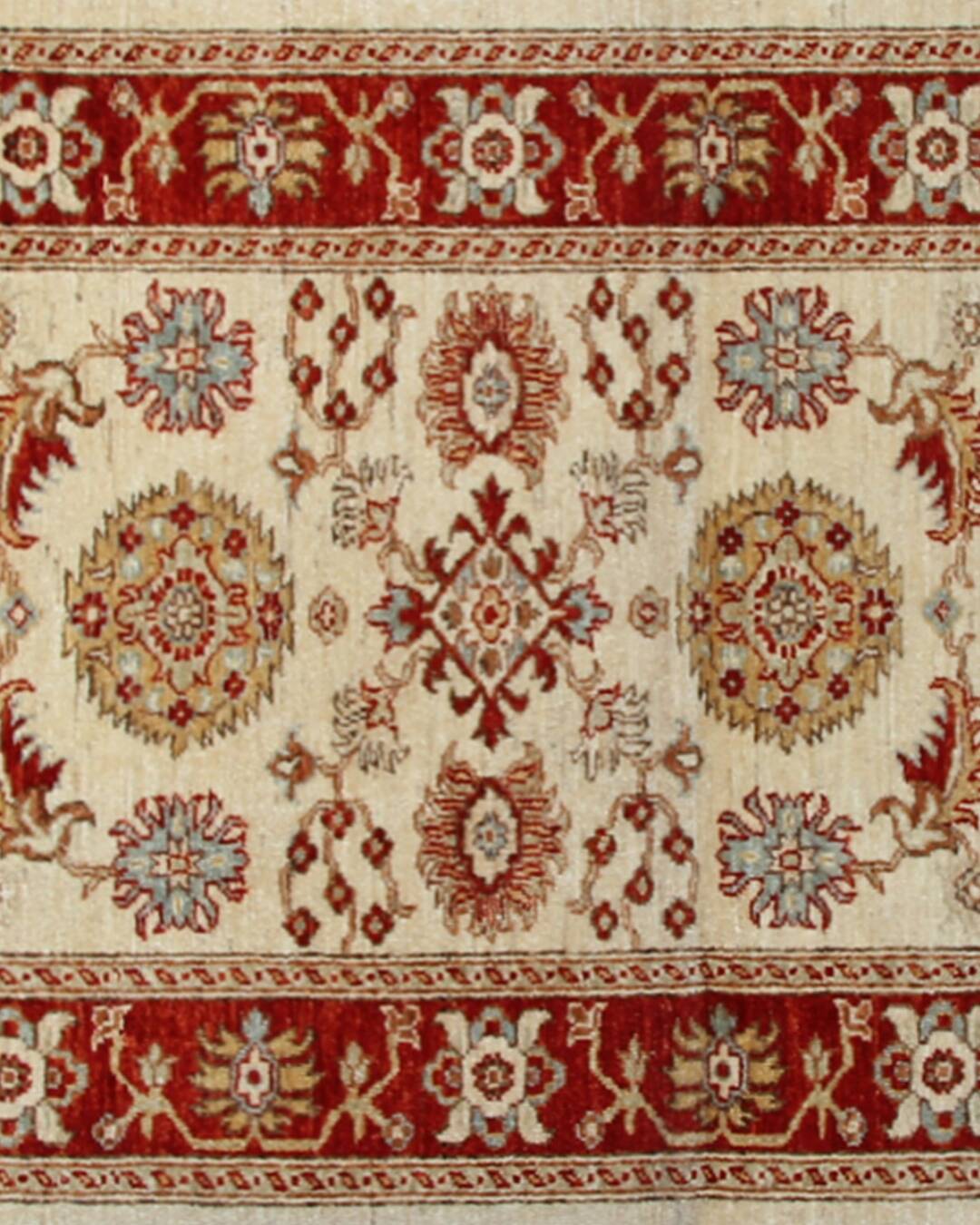 Handmade Cream & Red Wool Runner Rug, Floral Hallway Carpet Stair Runner