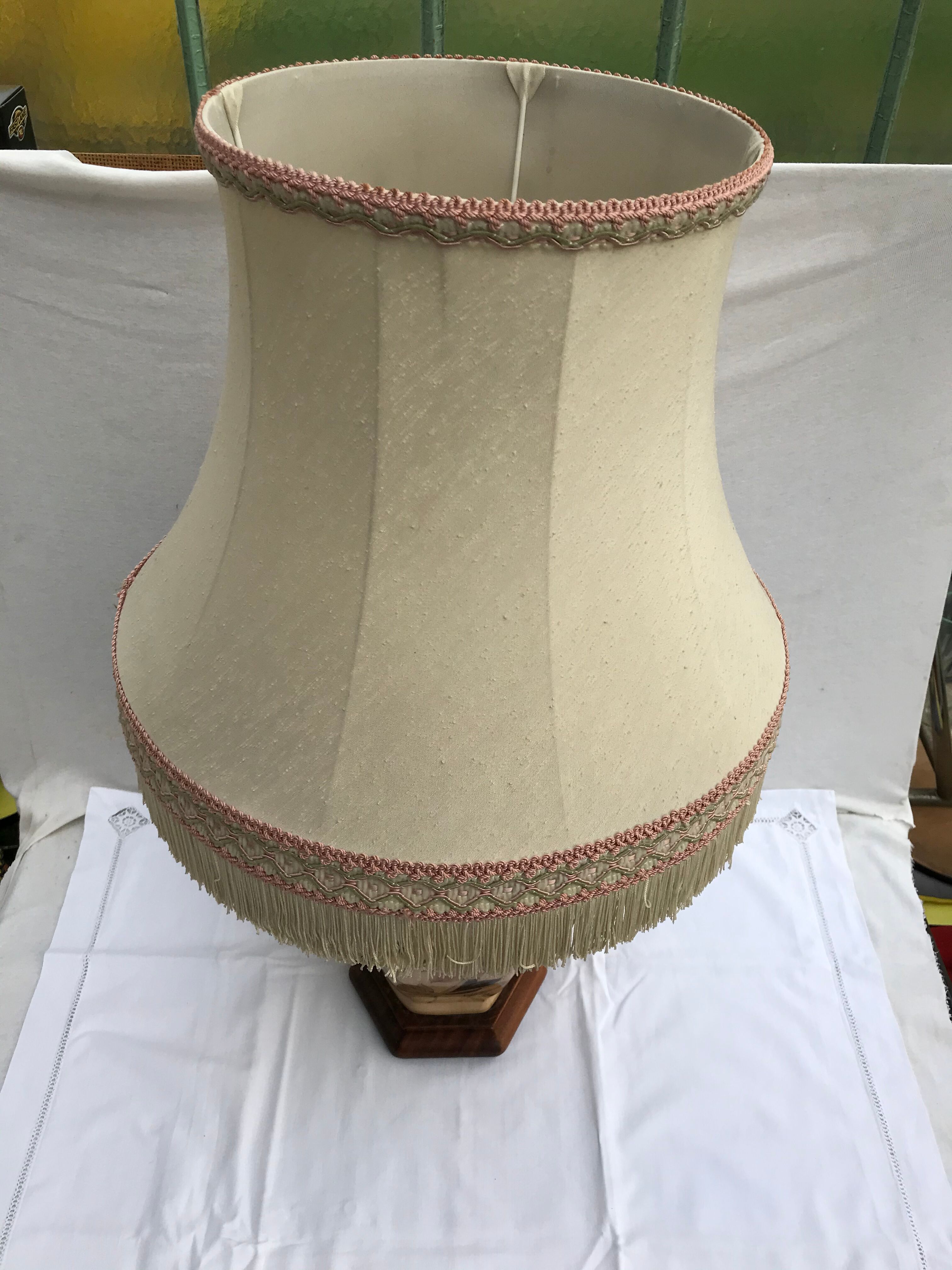 Former ceramic potiche lamp base wood - abat-day vintage beige fabric