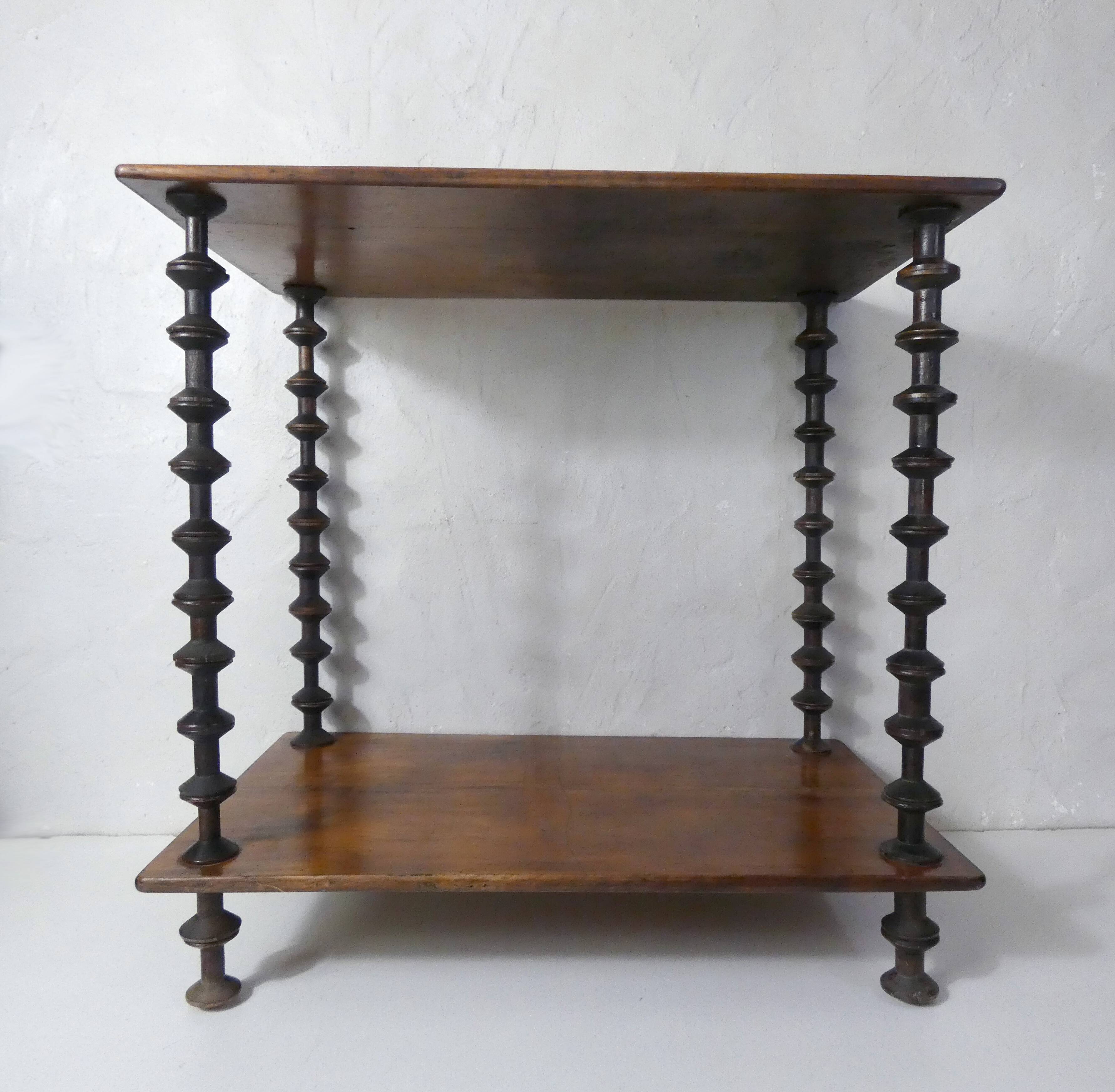 Antique wooden shelf with DMC spools – Industrial sideboard