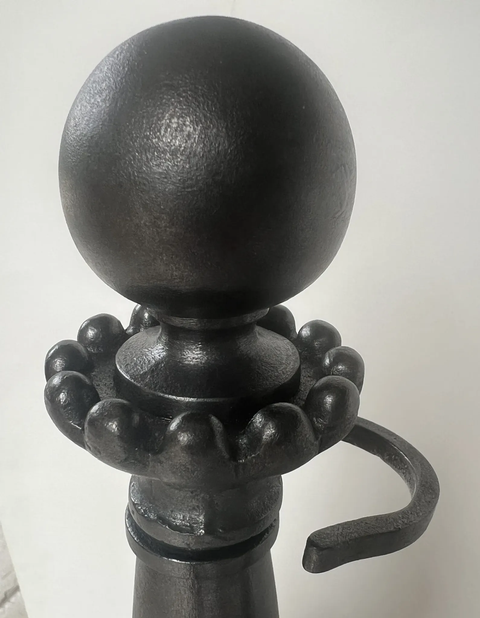 19th-century cast iron fireplace set, bar, andirons & plaque with griffins