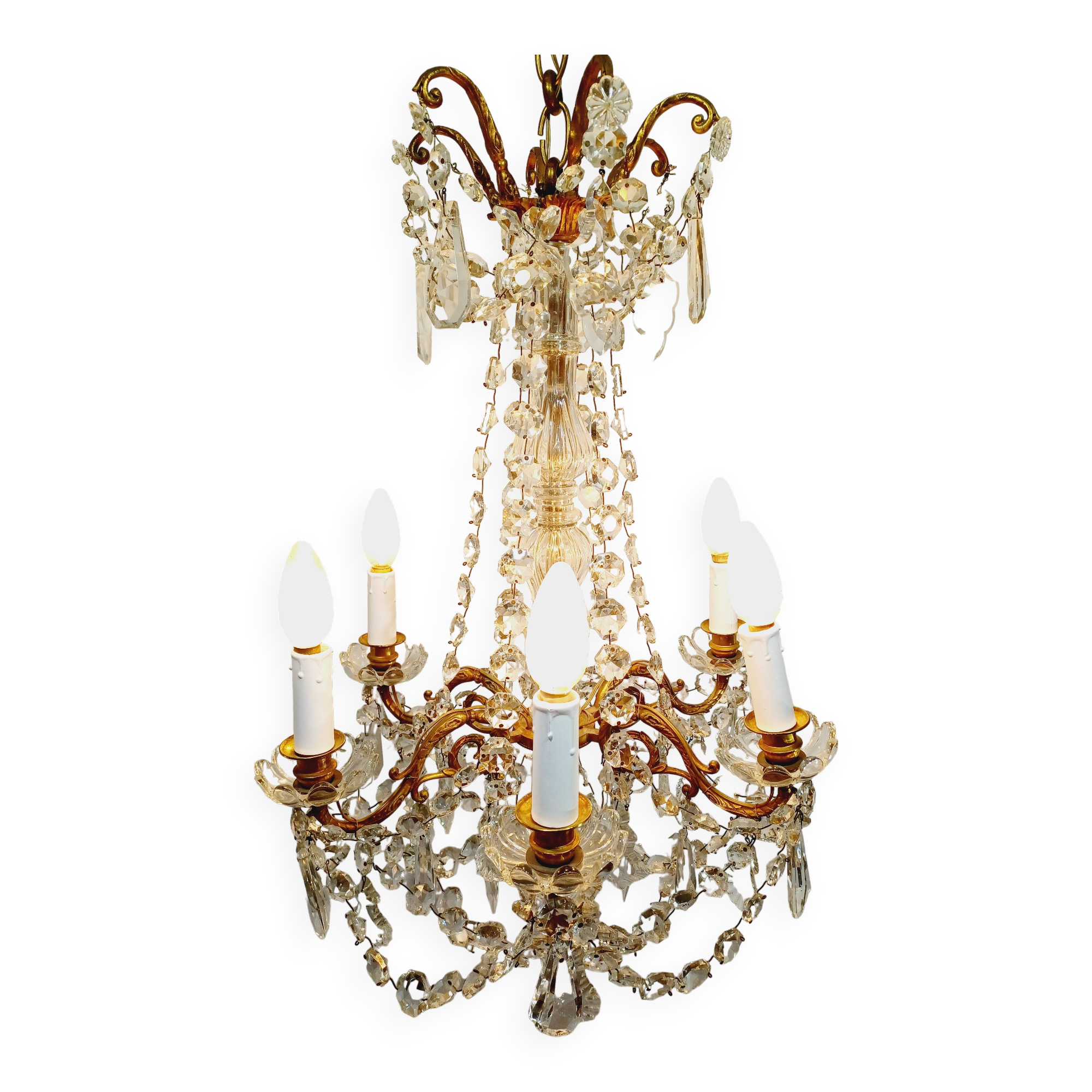 6 Light Bronze And Crystal Chandelier