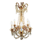 6 Light Bronze And Crystal Chandelier