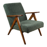 Fauteuil vintage B-310 VAR en bouclée d'olive vert agneau structural