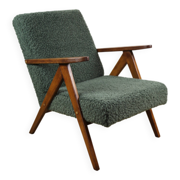 Fauteuil vintage B-310 VAR en bouclée d'olive vert agneau structural