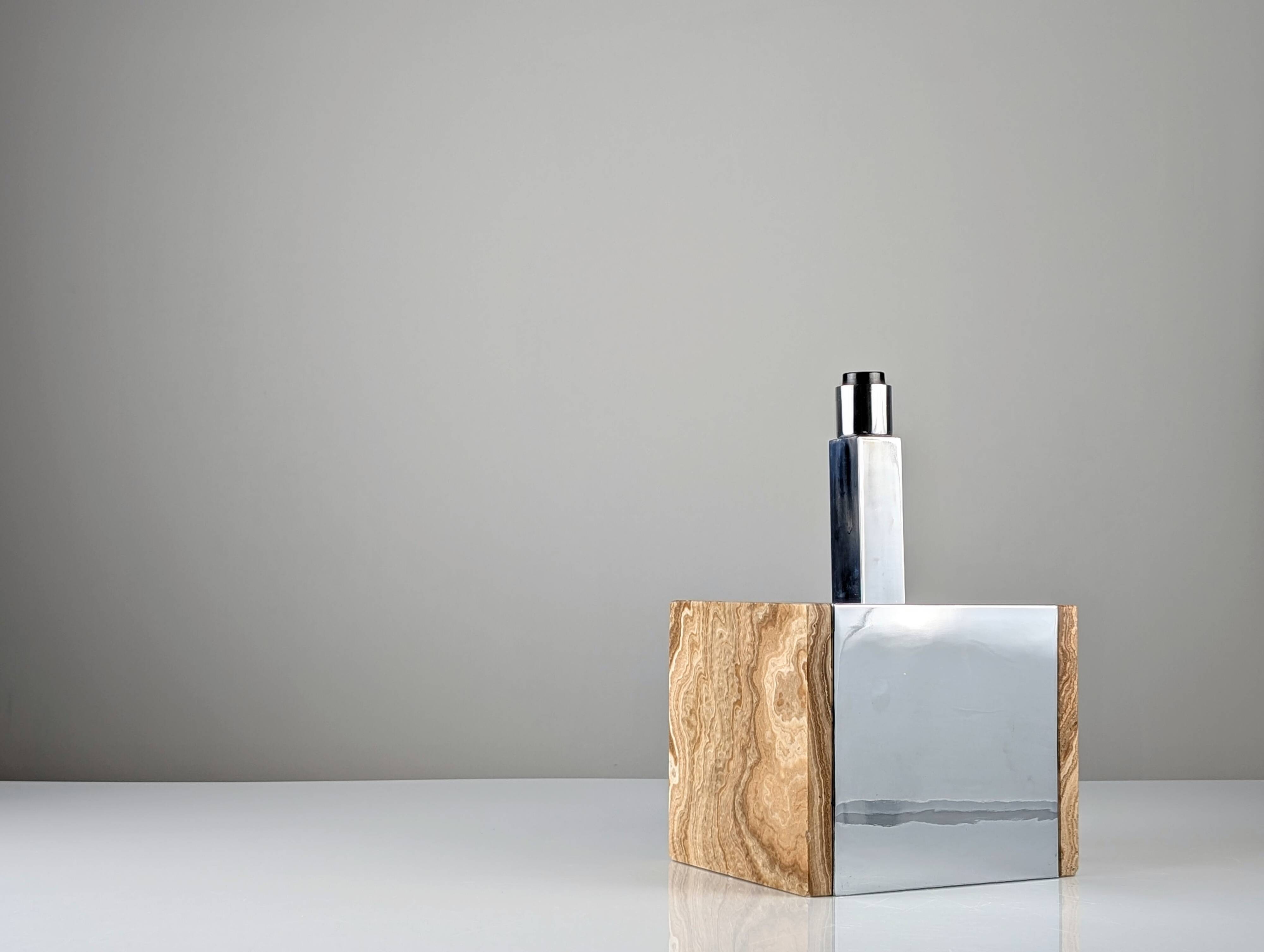 Travertine Marble and Chrome Table Lamp, 1960s