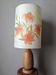 Vintage lamp with turned wooden base and silk lampshade, handcrafted floral decoration
