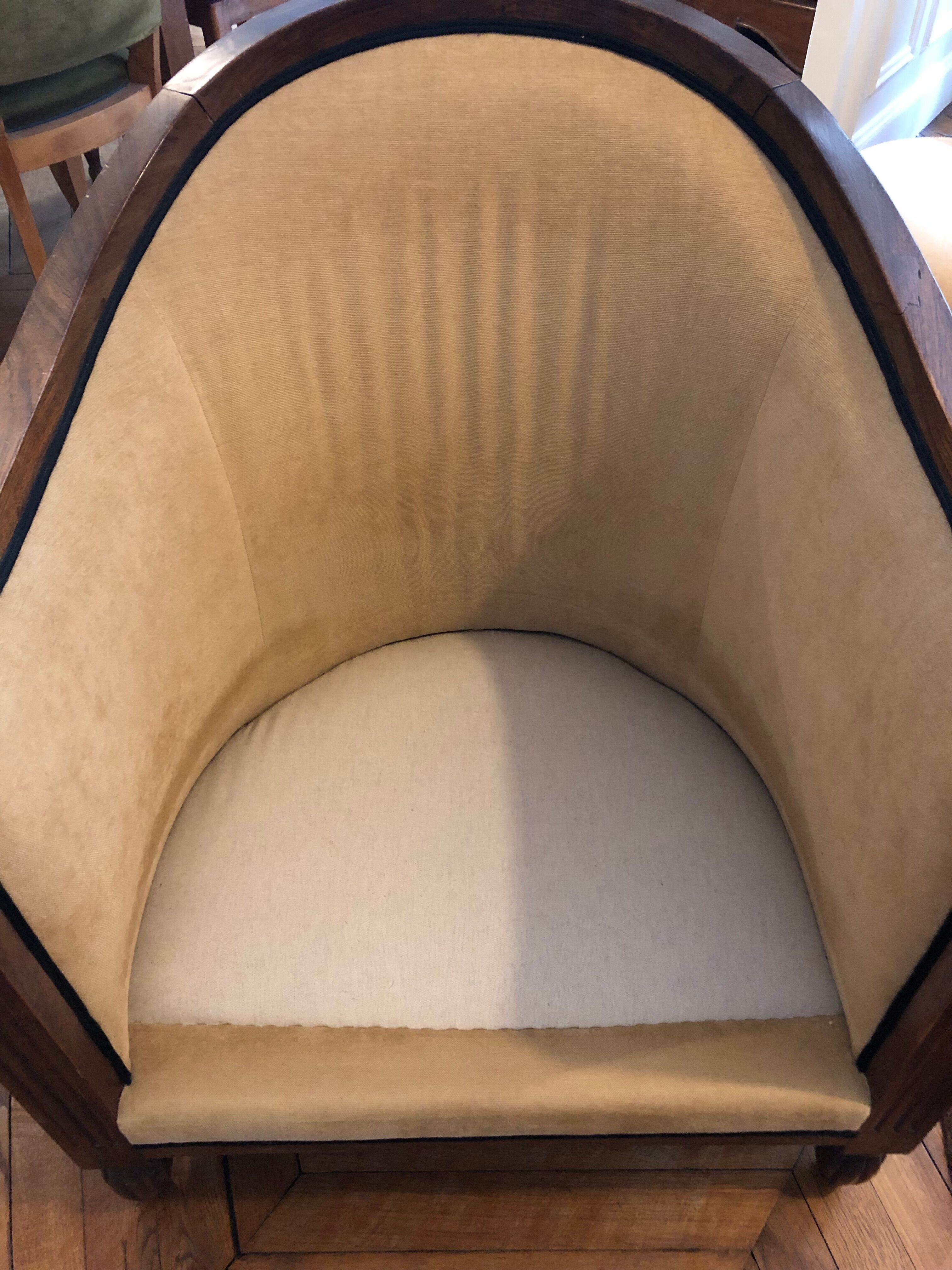 pair of ART DECO gondola chairs and a matching pouf reupholstered
