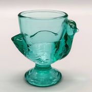 3 coquetiers français vintage verre turquoise forme poule luminarc