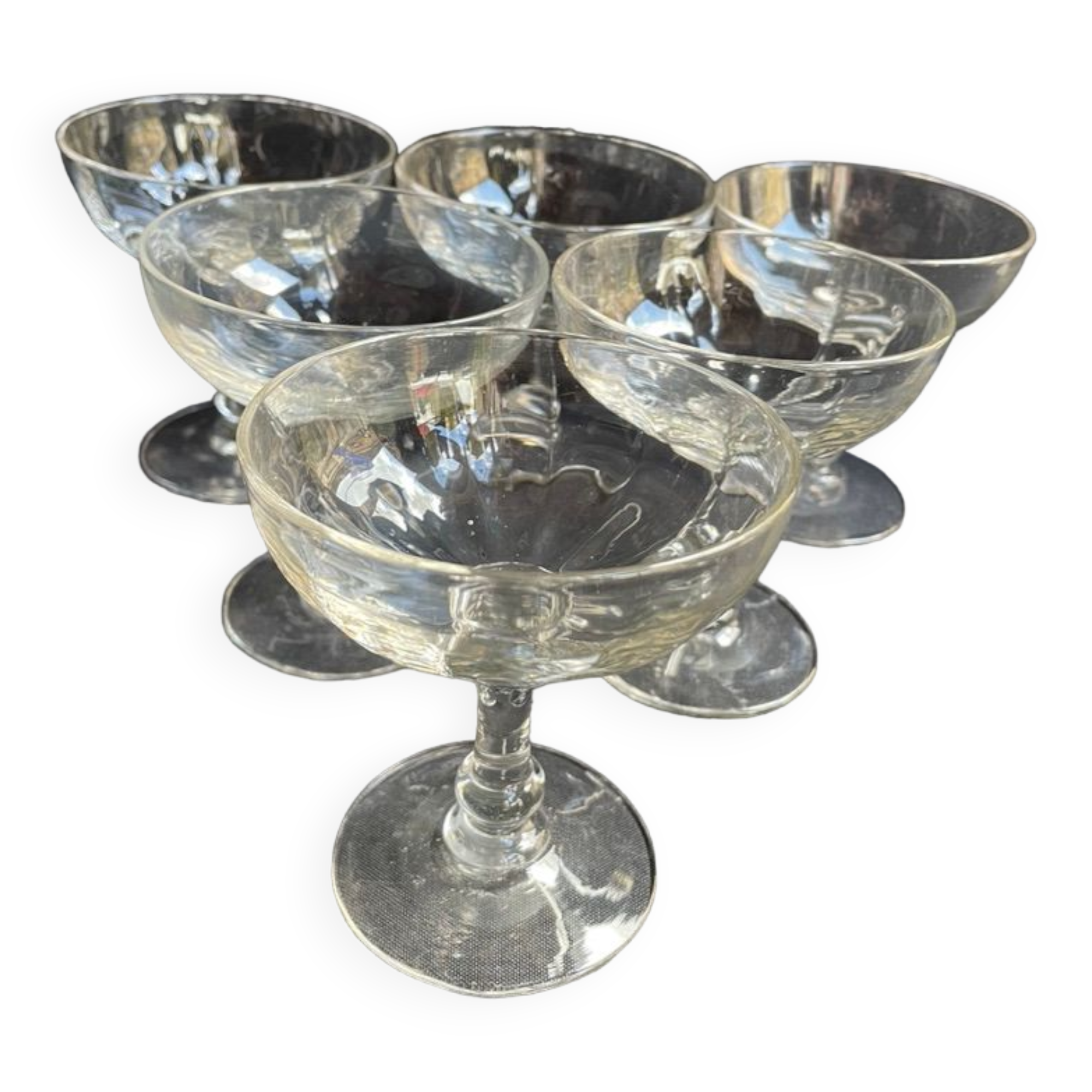 6 Champagne glasses in glass with Venetian ribs - XIXth