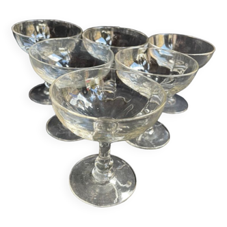 6 Coupes à champagne en verre à côtes vénitiennes - XIXème