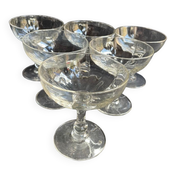 6 Champagne glasses in glass with Venetian ribs - XIXth