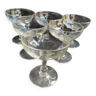 6 Champagne glasses in glass with Venetian ribs - XIXth