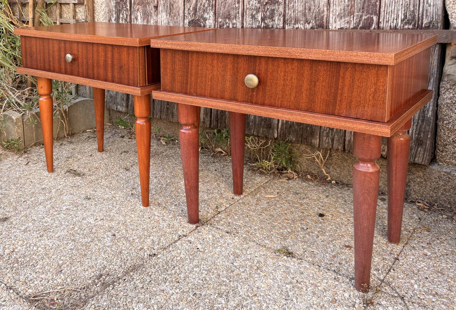 Pair of modernist bedside tables in wood, 1950s