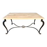Table basse en fer forgé et plateau en chene brut