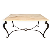 Wrought iron coffee table with raw oak top