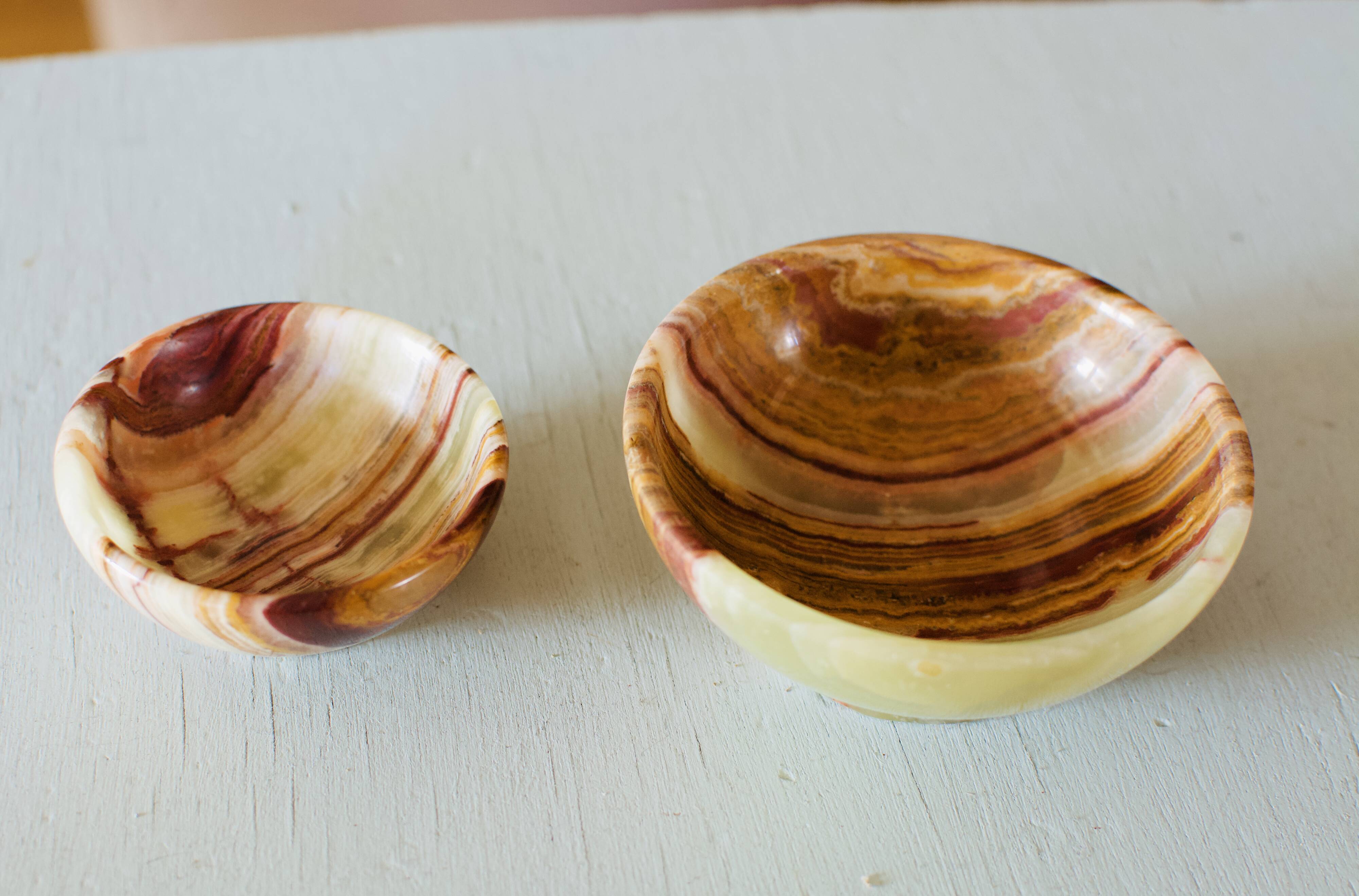 Duo of onyx marble bowls
