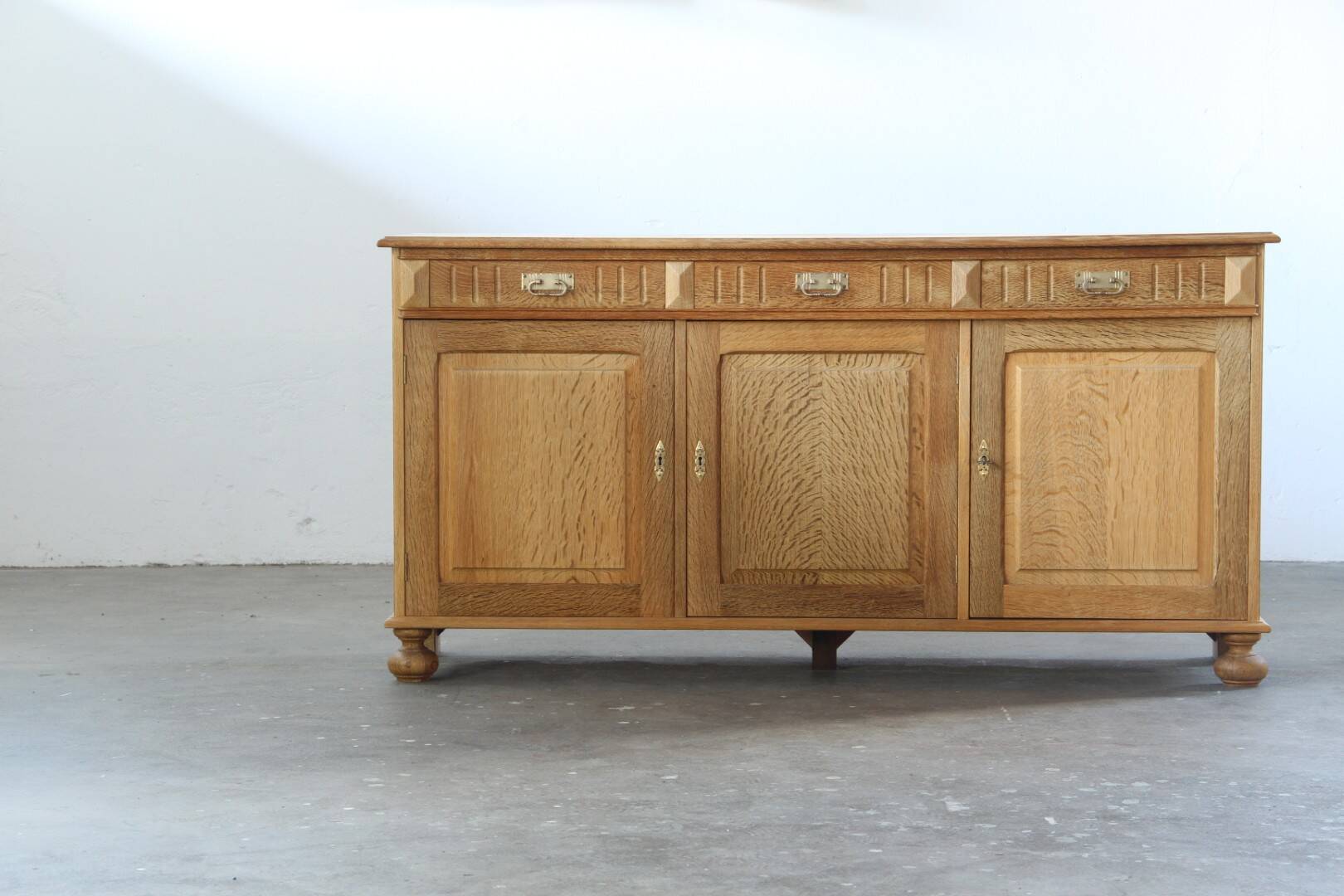 Vintage 1970 Danish Brutalist Light Oak Sideboard, Style of Henning Kjærnulf