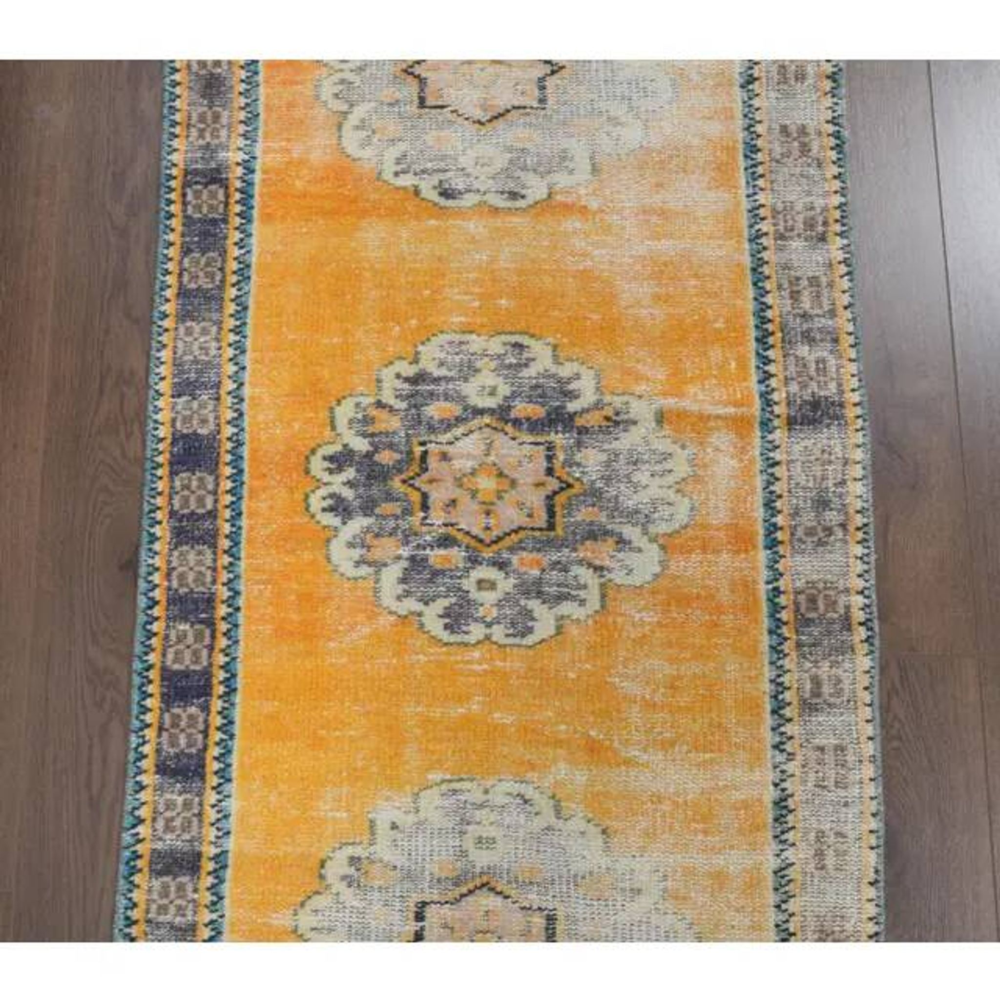 Vintage Turkish Oushak handmade wool cotton orange runner rug 74x350