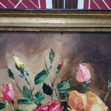 Painting on canvas with a knife, vase and cut flowers, Léon Gasser dit Mas