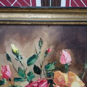 Painting on canvas with a knife, vase and cut flowers, Léon Gasser dit Mas