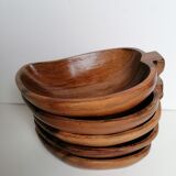 5 pear-shaped teak wood cups