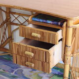 Bean desk two rattan drawers and oak veneer