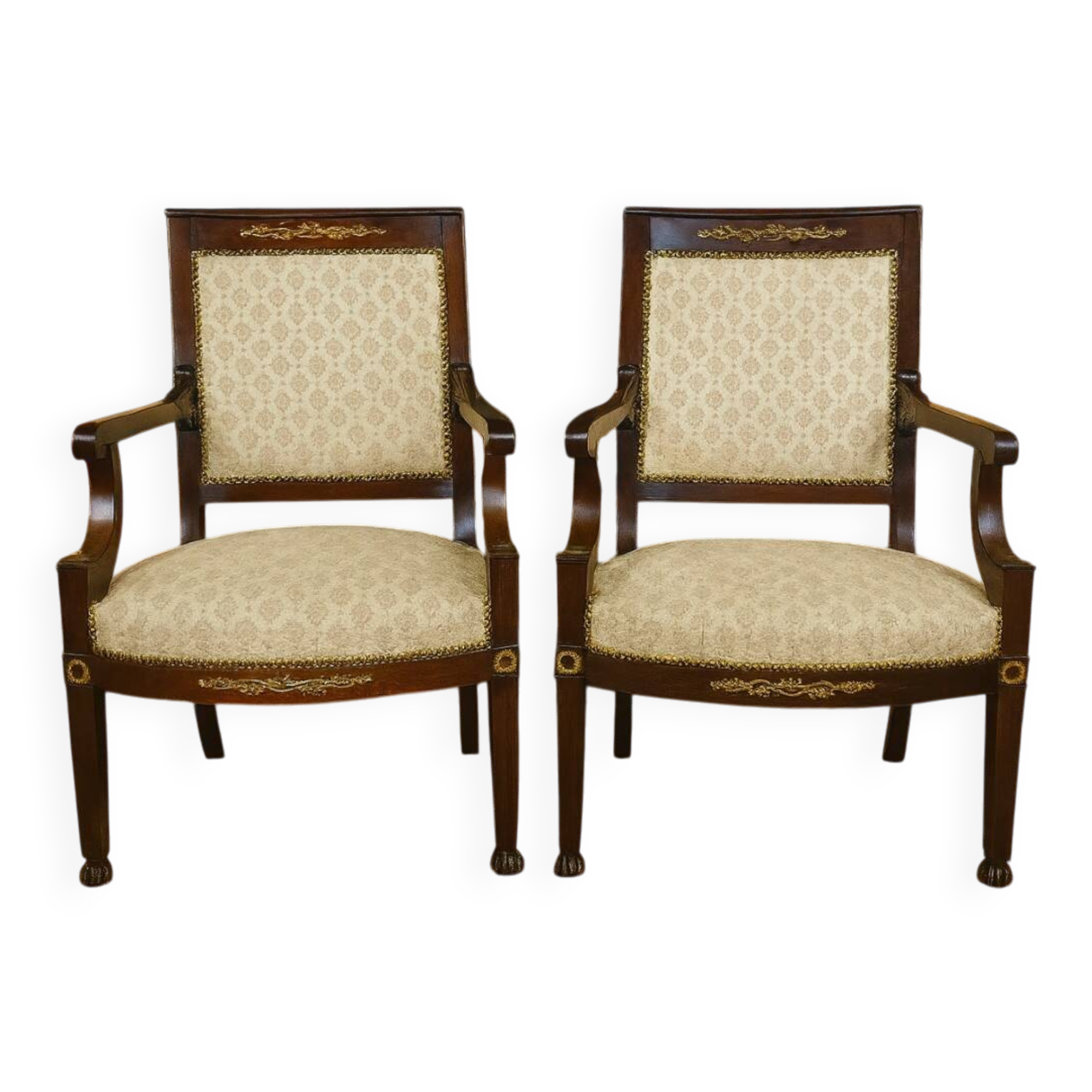 Pair of Empire period armchairs in mahogany, dating from the early 19th century.