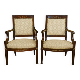 Pair of Empire period armchairs in mahogany, dating from the early 19th century.