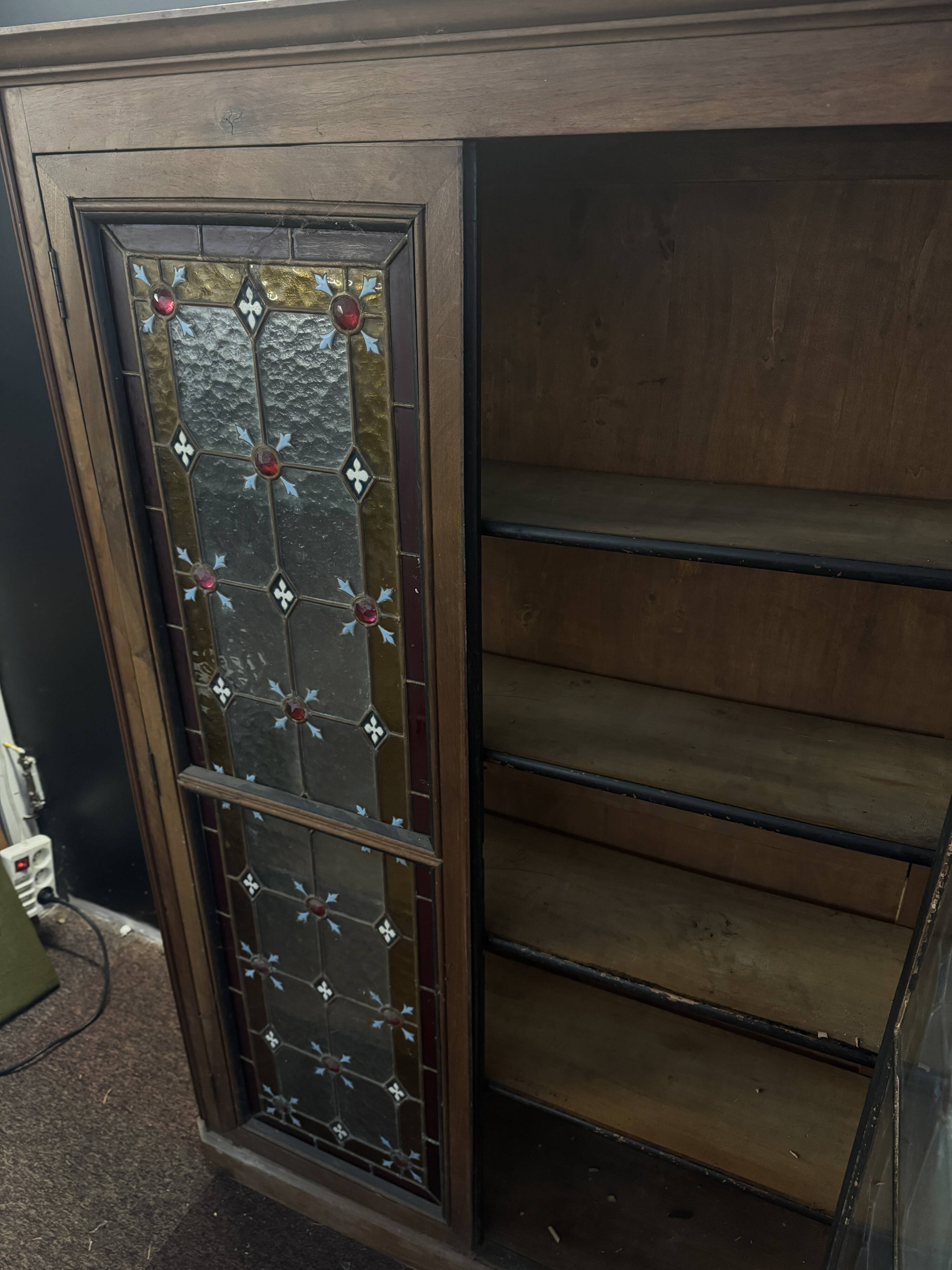 Antique presbytery display case – stained glass windows, religious inspiration