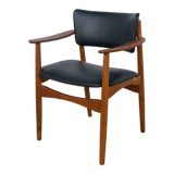 Fauteuil en teck et cuir danois du milieu du siècle, années 1970