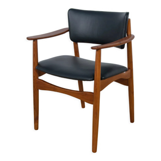 Fauteuil en teck et cuir danois du milieu du siècle, années 1970