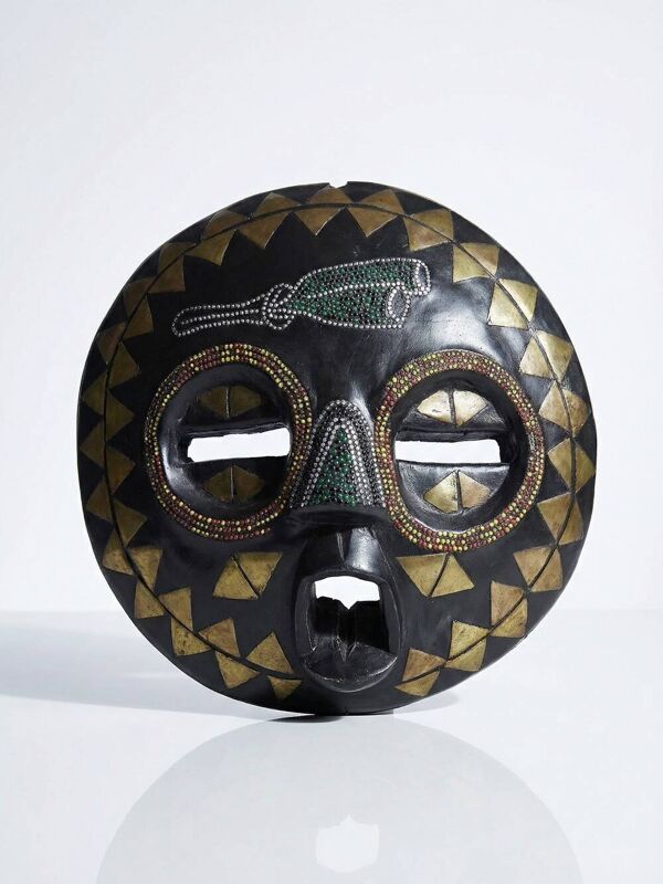 Masque Lune Africain Att. Luba/Baluba, Congo RDC, bois sculpté, perles