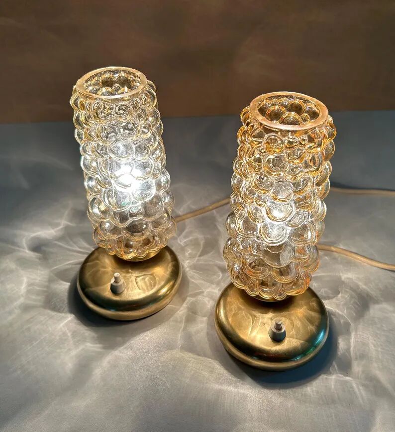 Pair Vintage  Lamps, Bedside, Bubble Glass