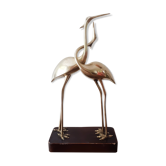 Couple of wading birds in brass on wooden base