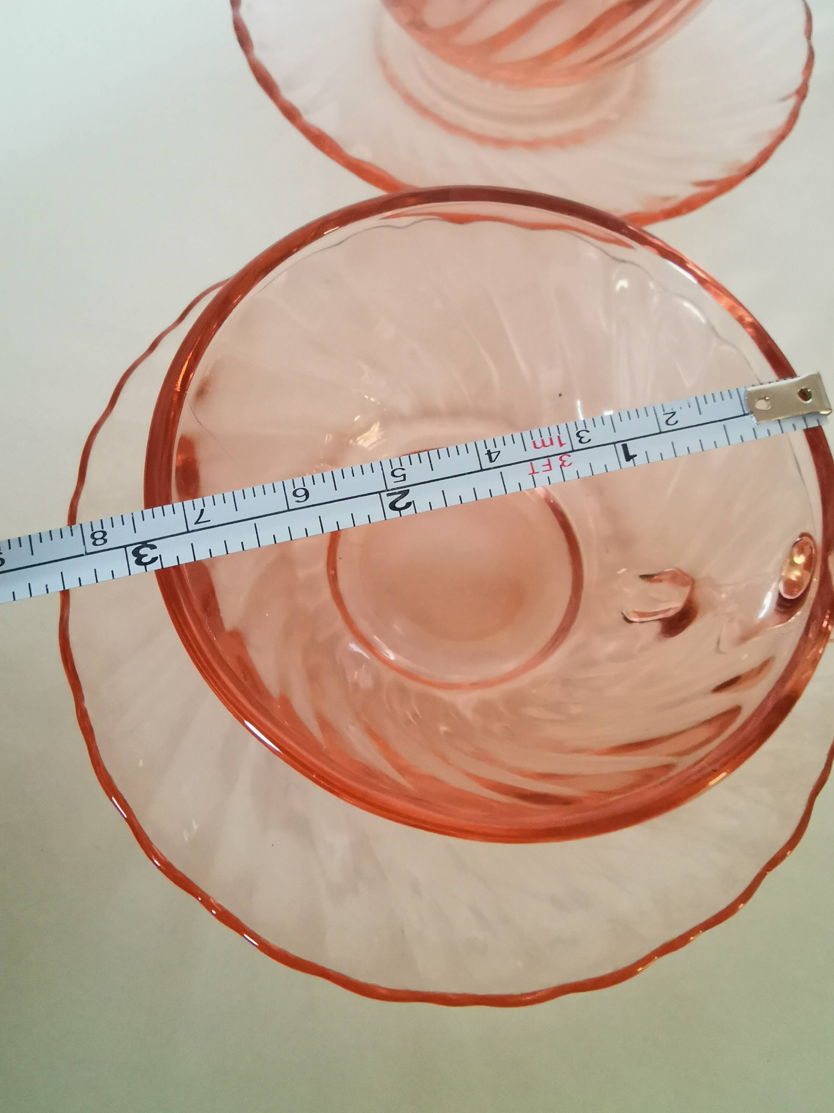set of 6 pink glass coffee cups and saucers, rosaline