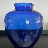 Vintage vase in cobalt blue bubbled glass paste