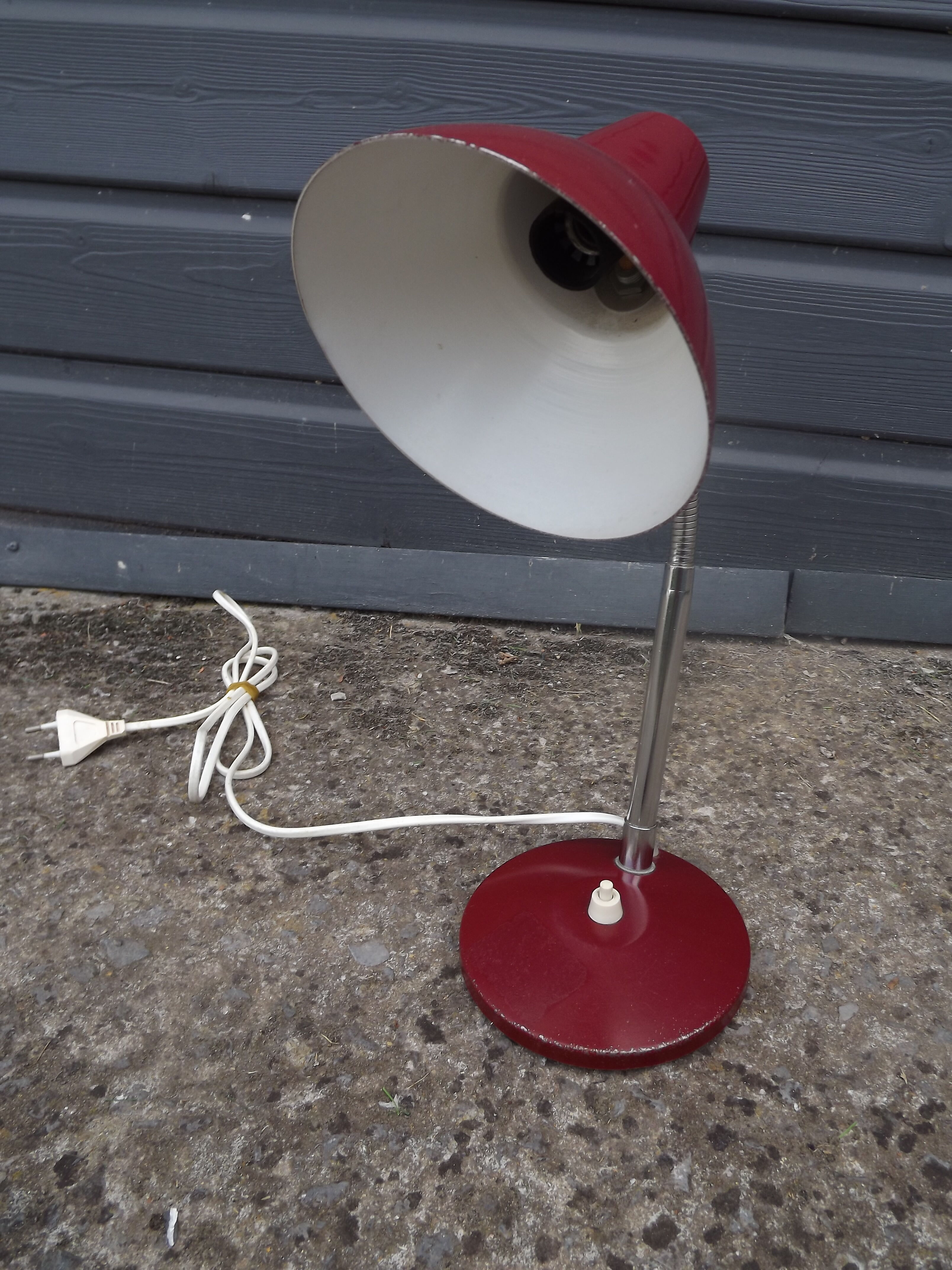 60' vintage red metal desk lamp
