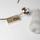 Paire d'appliques laiton et verre blanc et transparent 1960