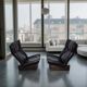 Set of 2 black leather lounge chairs by Peem Oy, Finland 1970s