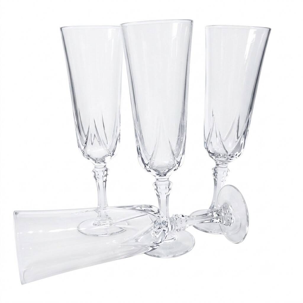 Champagne flutes Cristal d'Arques, "Louvre" pattern