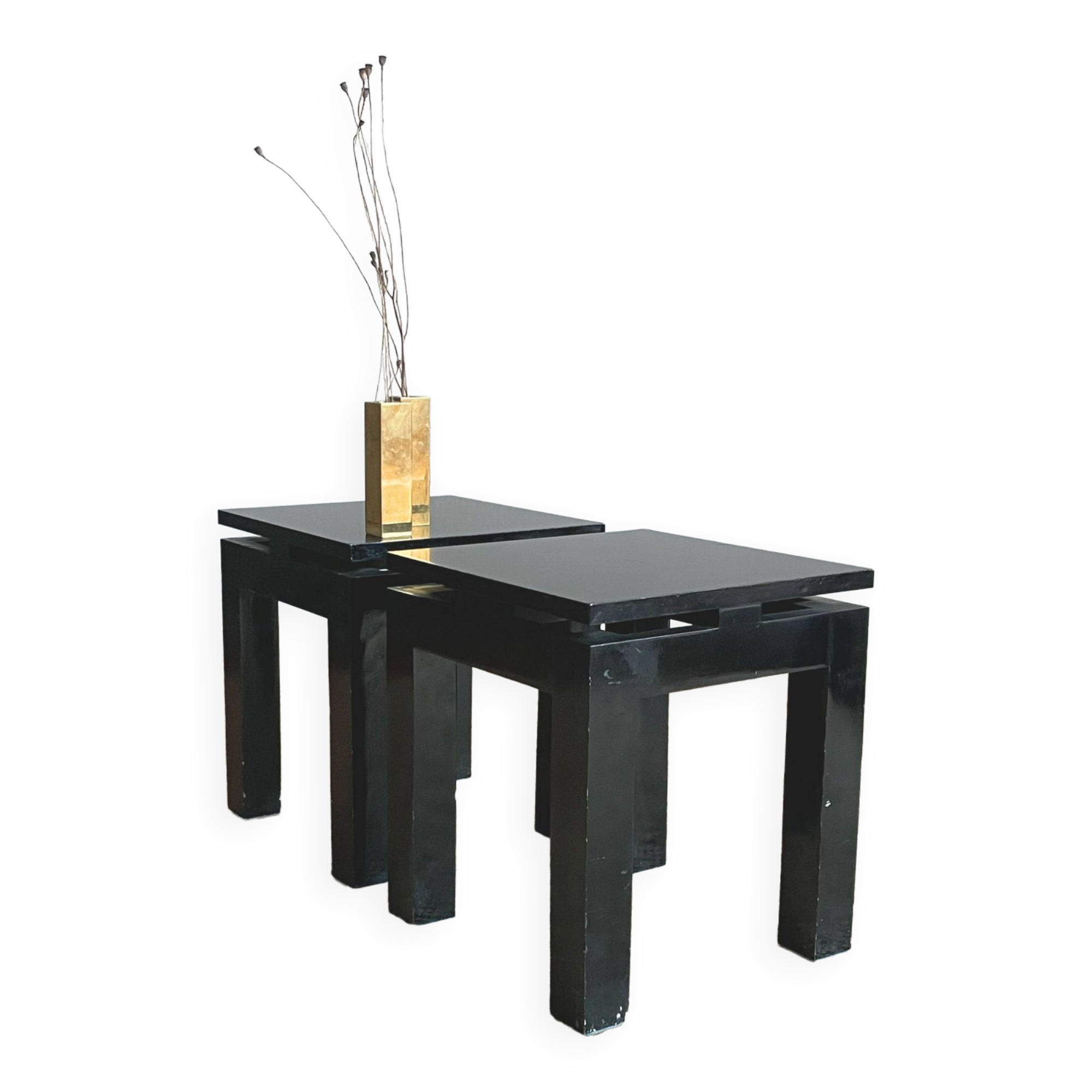 Pair of side tables, lacquered wood bedside tables from the 80s