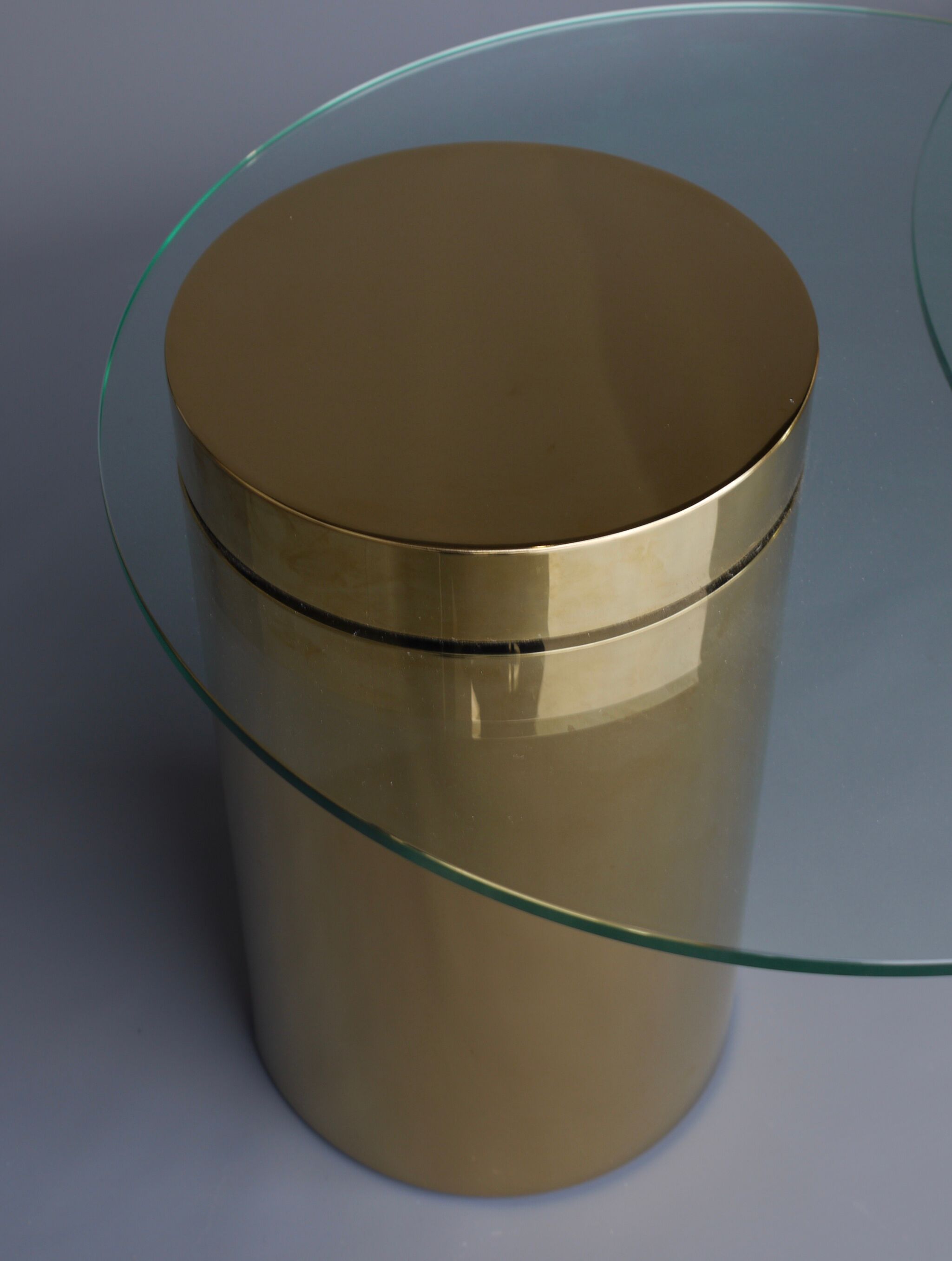 Polished Brass and Glass Low Tables. 2000s. Set of 3