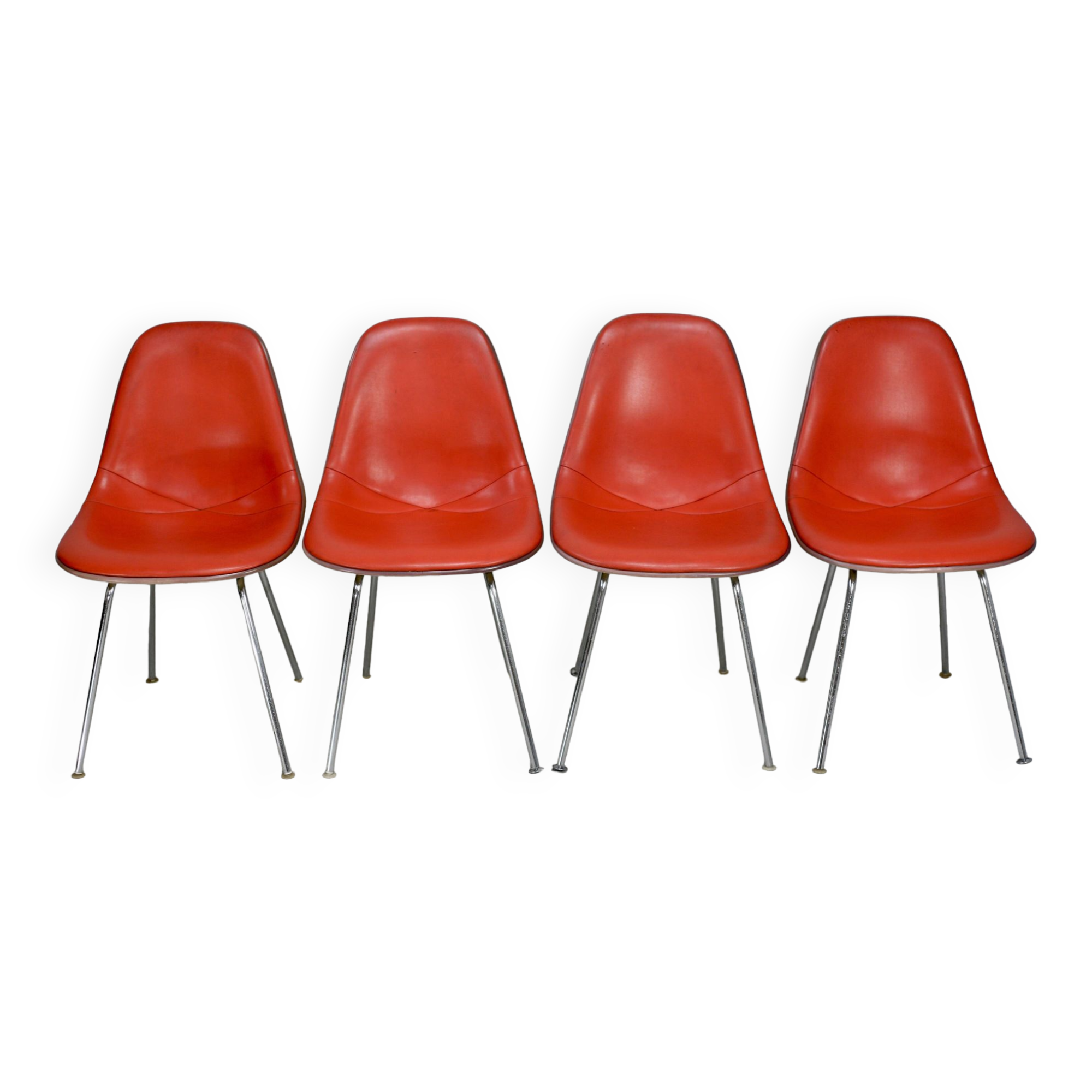 Ray & Charles Eames, Herman Miller edition, set of 4 orange chairs. Circa 1960